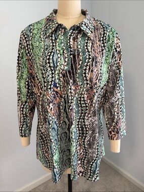 Women with Control Petite Abstract Snake Print Tunic Green Black & Brown SZLP